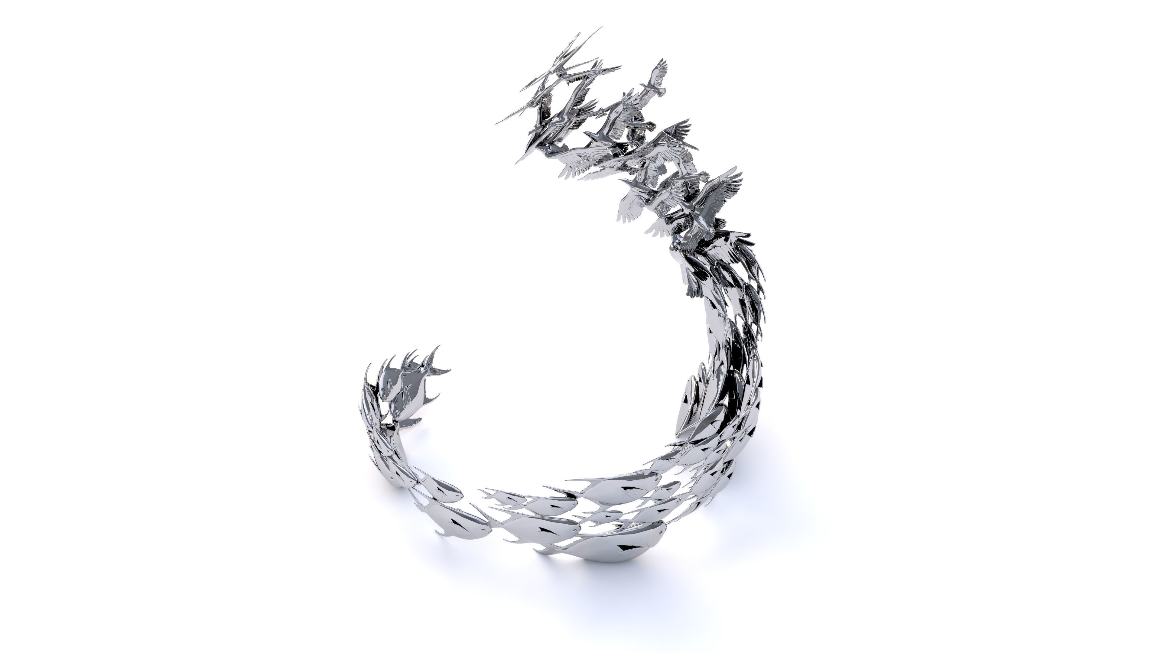 Fish Leaping and Birds Flying 3D print model_5