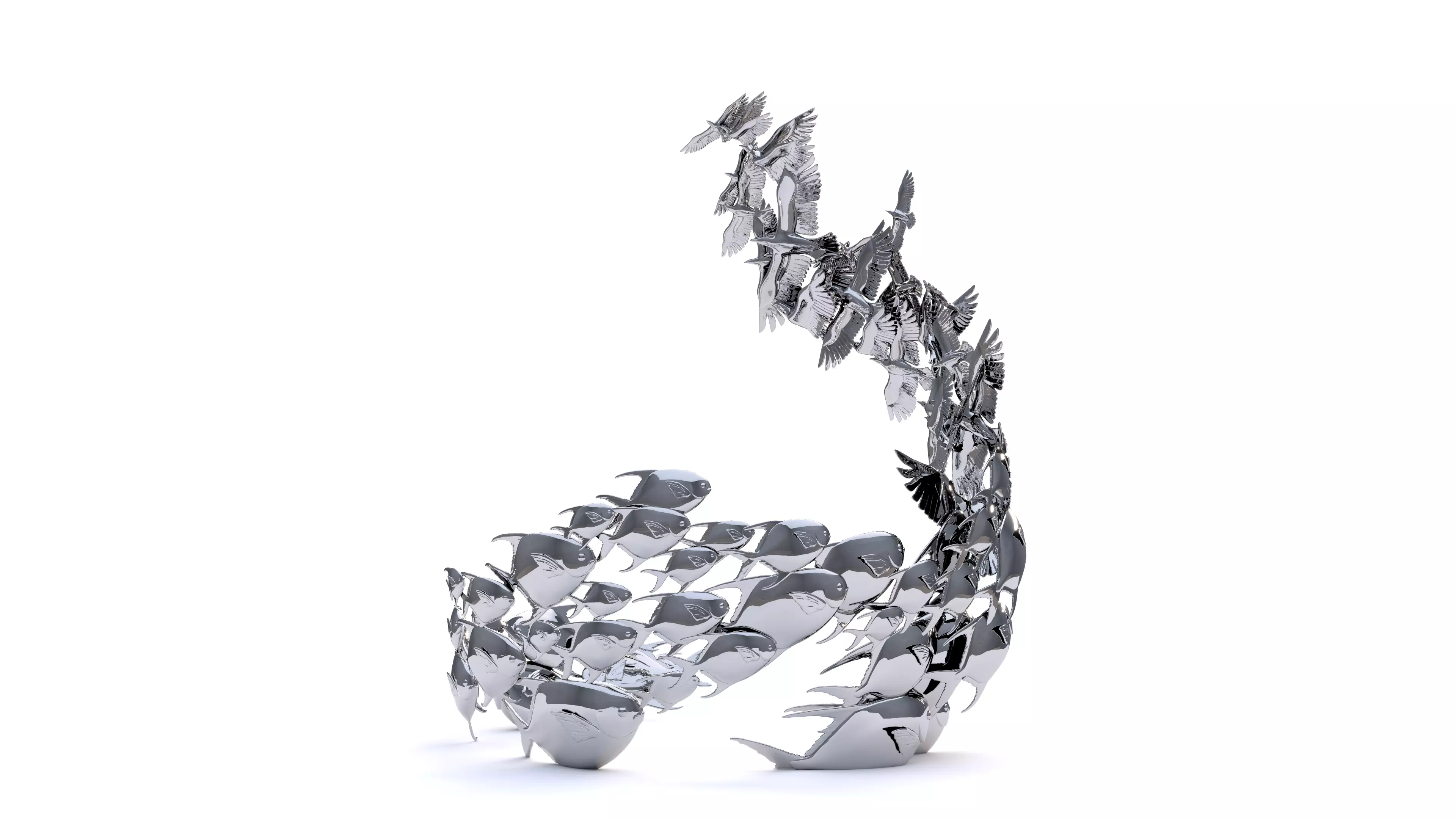 Fish Leaping and Birds Flying 3D print model_0