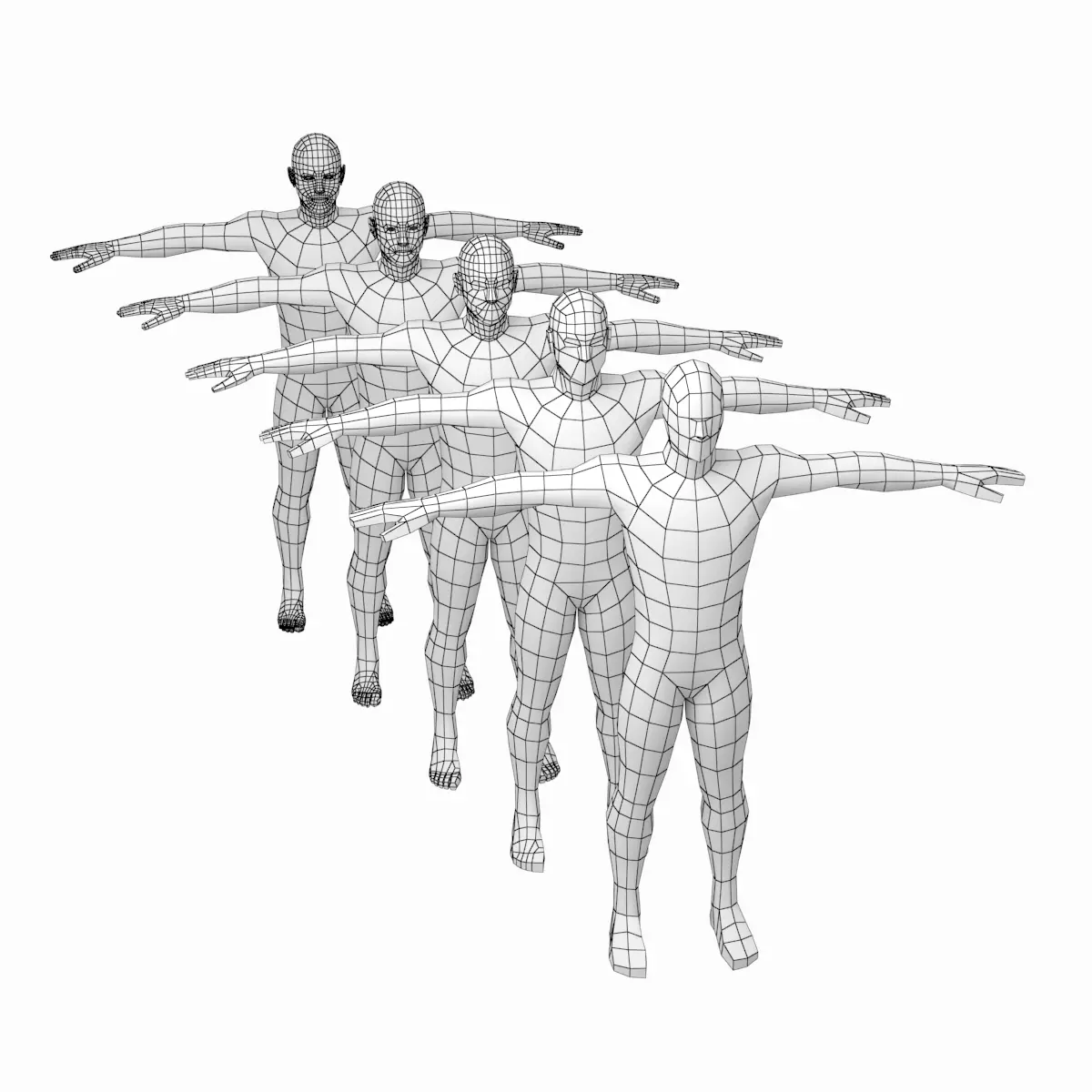 Natural Male in T-Pose in 5 Topologies 3D model