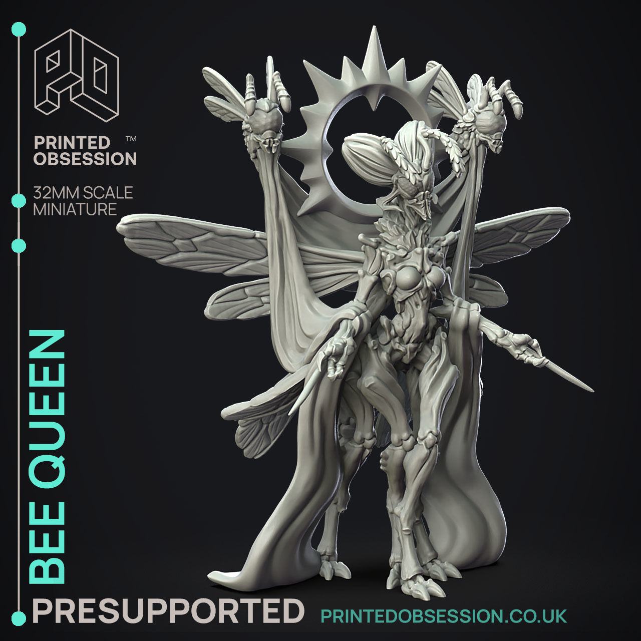 Bee Queen - 3D Printable TTRPG - PRESUPPORTED - 32mm Scale 3D print model_9