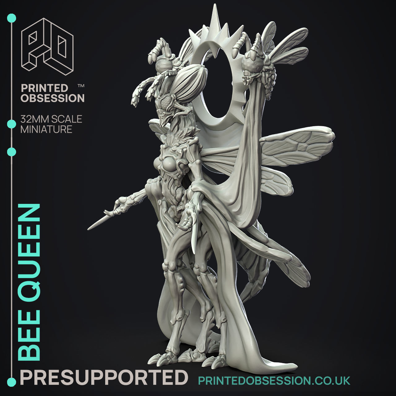Bee Queen - 3D Printable TTRPG - PRESUPPORTED - 32mm Scale 3D print model_5