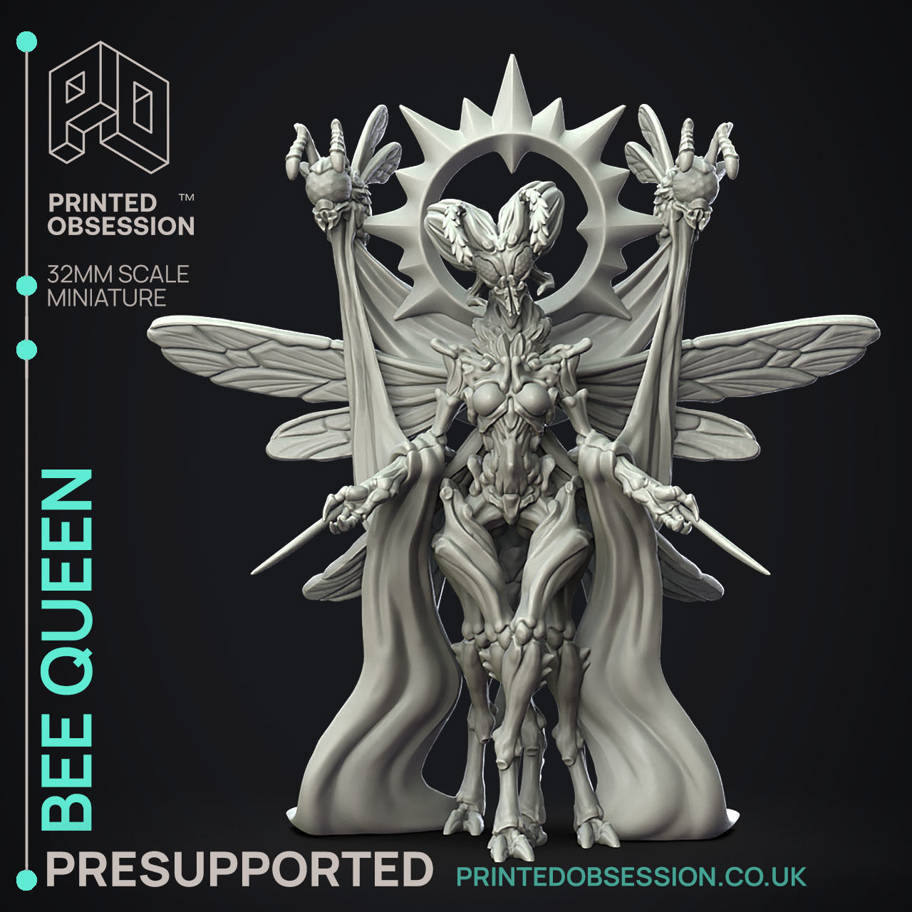 Bee Queen - 3D Printable TTRPG - PRESUPPORTED - 32mm Scale 3D print model_1