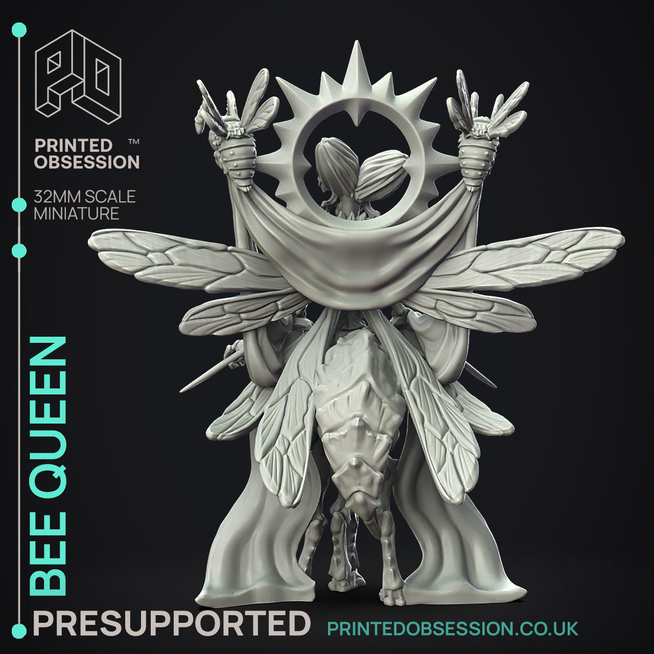 Bee Queen - 3D Printable TTRPG - PRESUPPORTED - 32mm Scale 3D print model_10