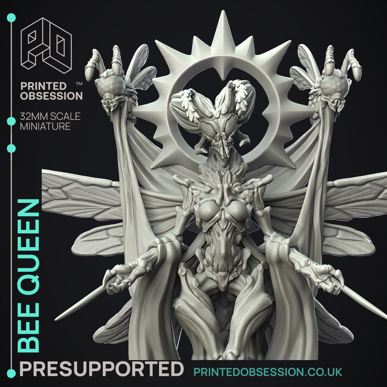 Bee Queen - 3D Printable TTRPG - PRESUPPORTED - 32mm Scale 3D print model_7