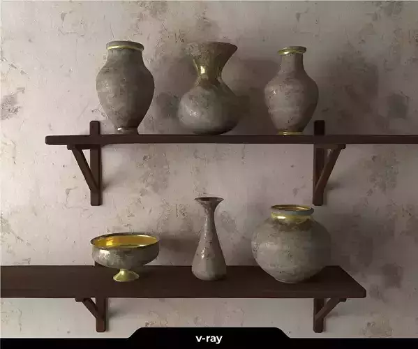 Set of ceramic vases with golden details 3D model