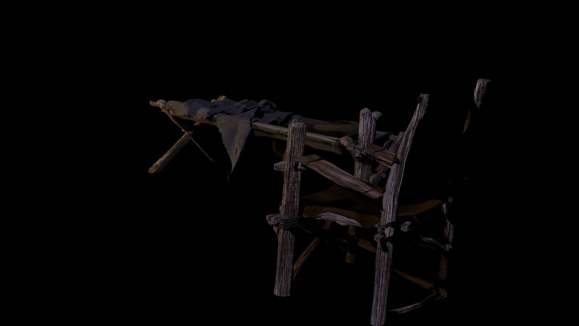 primitive cot and chair like what Shrek would have Low-poly 3D model_5