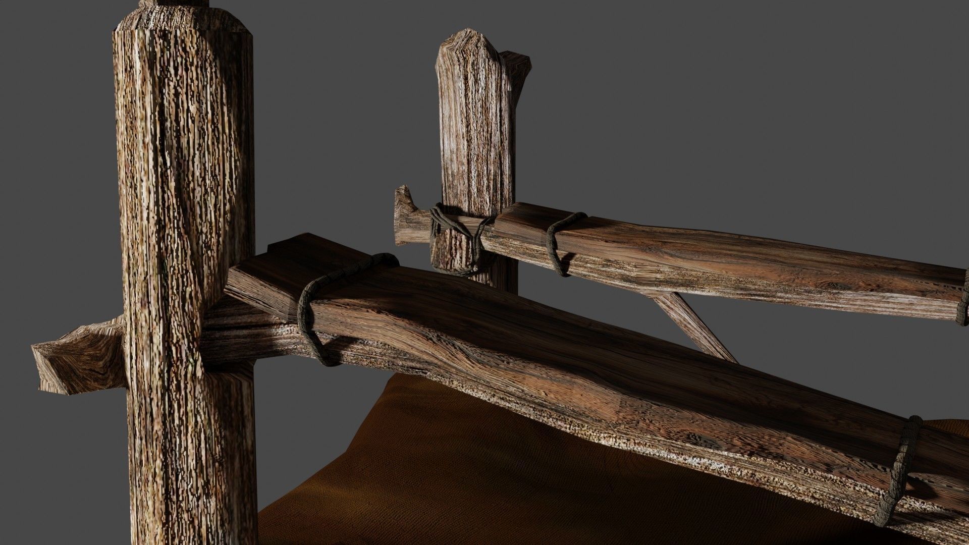 primitive cot and chair like what Shrek would have Low-poly 3D model_17