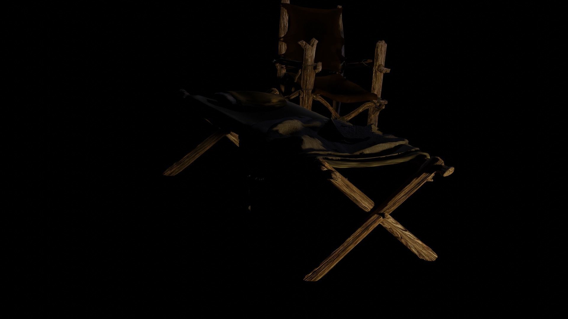 primitive cot and chair like what Shrek would have Low-poly 3D model_3