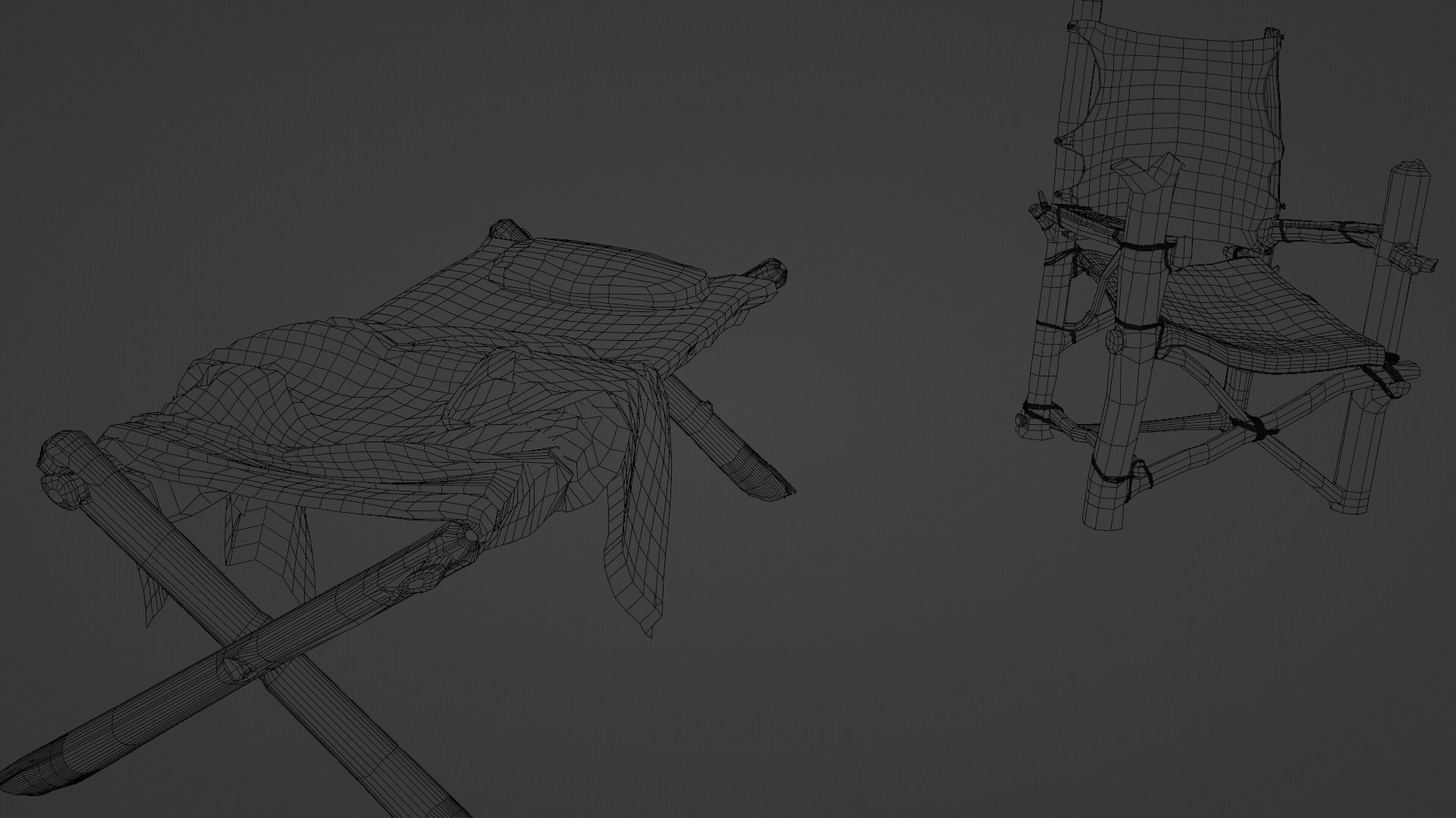 primitive cot and chair like what Shrek would have Low-poly 3D model_28