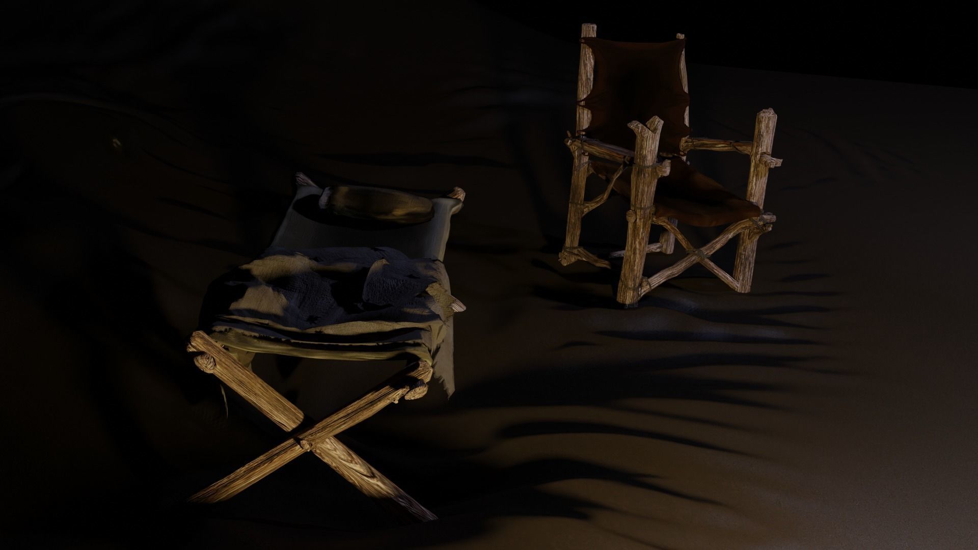 primitive cot and chair like what Shrek would have Low-poly 3D model_6