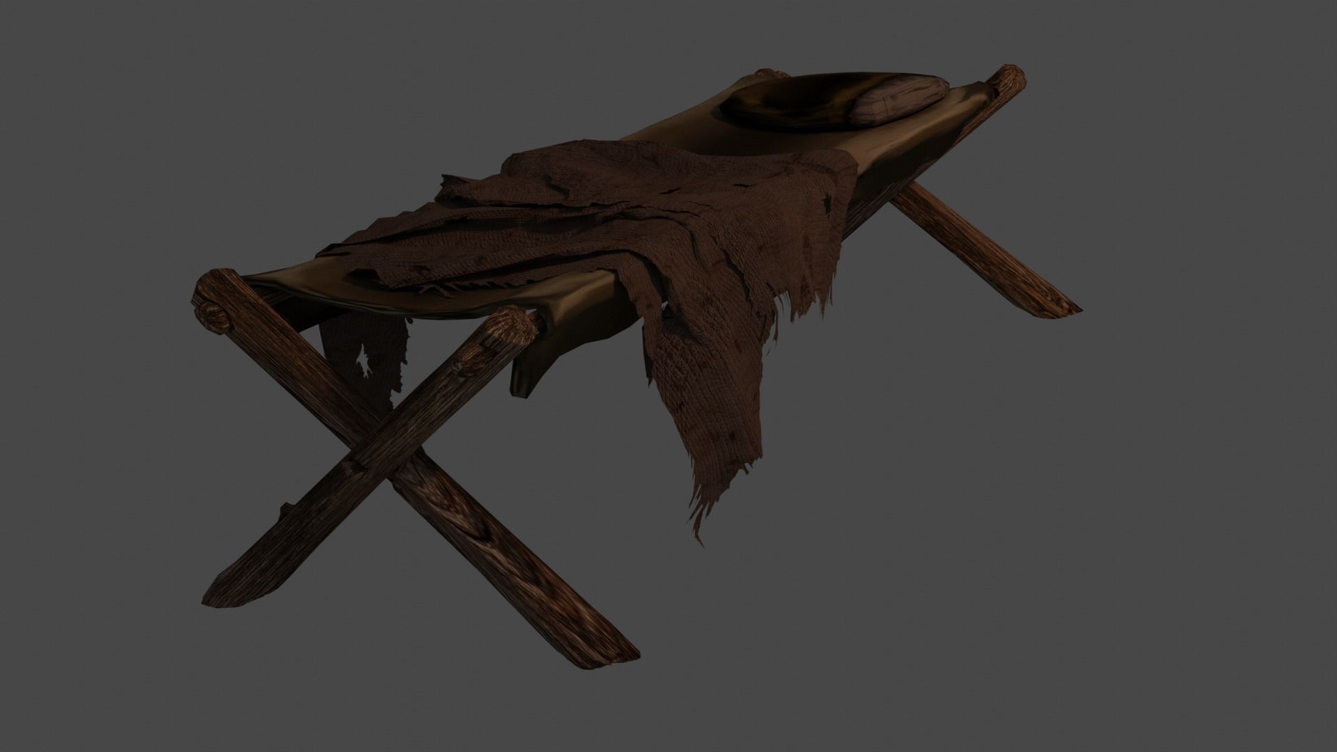 primitive cot and chair like what Shrek would have Low-poly 3D model_8
