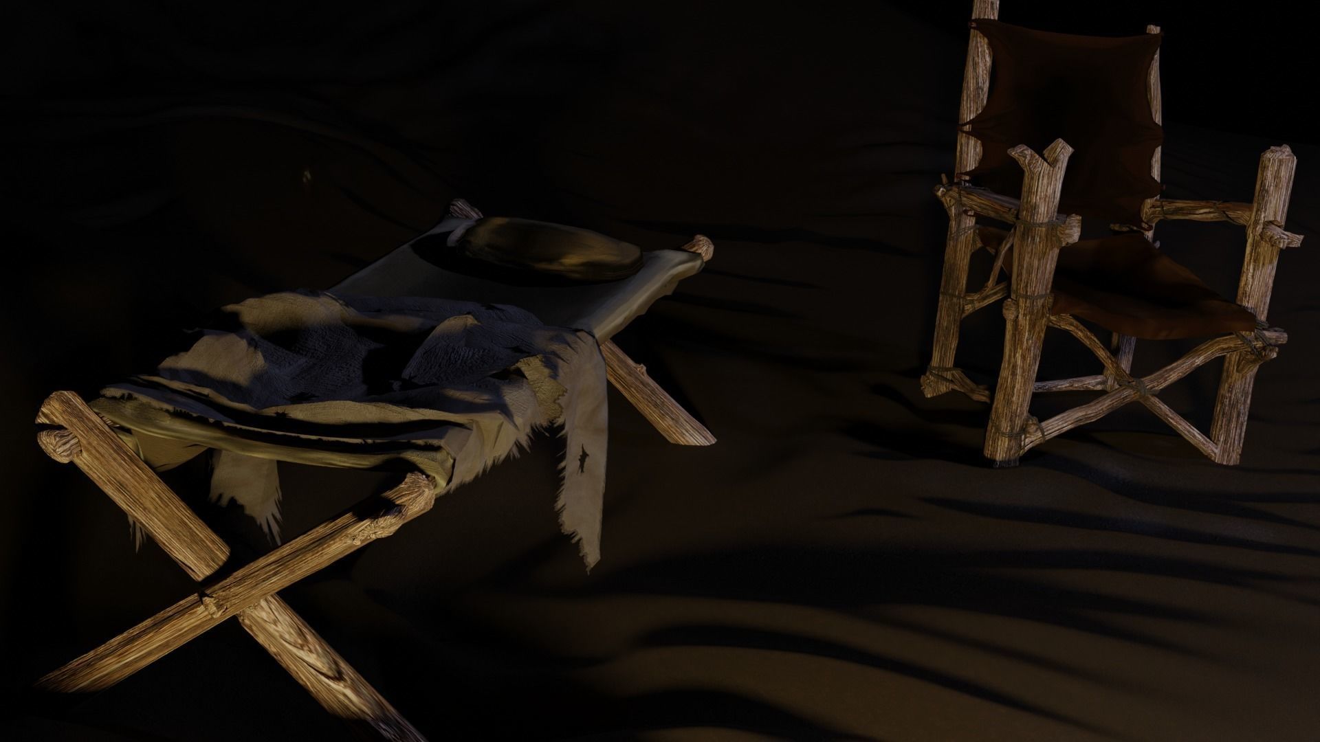 primitive cot and chair like what Shrek would have Low-poly 3D model_7