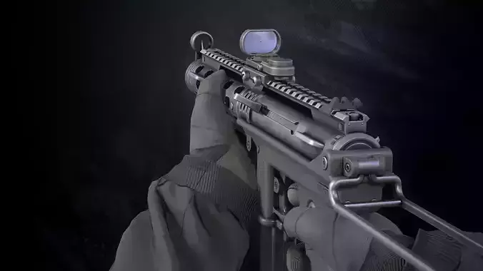 PM-33 SMG With hands And Weapon Case Low-poly 3D model