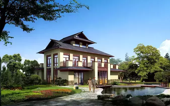 3D model of 2022 luxury fashion villa exterior 80