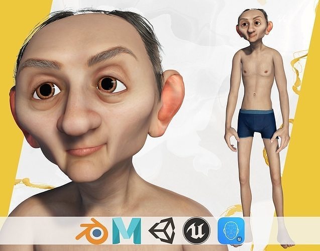 Old Man grandfather stylized Male cartoon Low-poly 3D model
