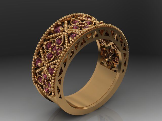 floral ring 3D print model_4