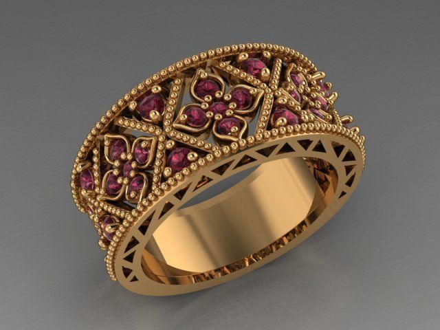 floral ring 3D print model_3