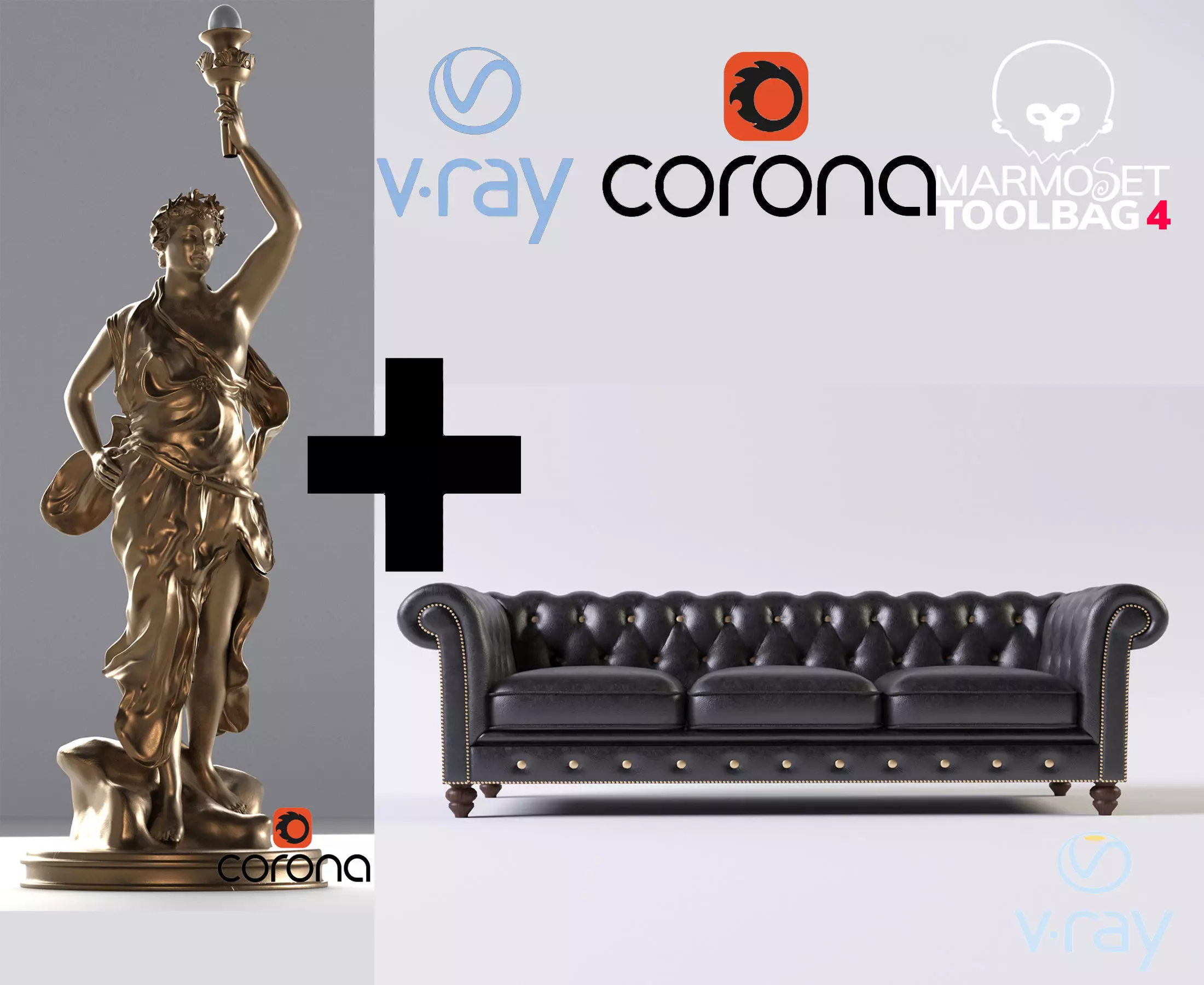 Decorative set statue and Sofa Low-poly 3D model_0