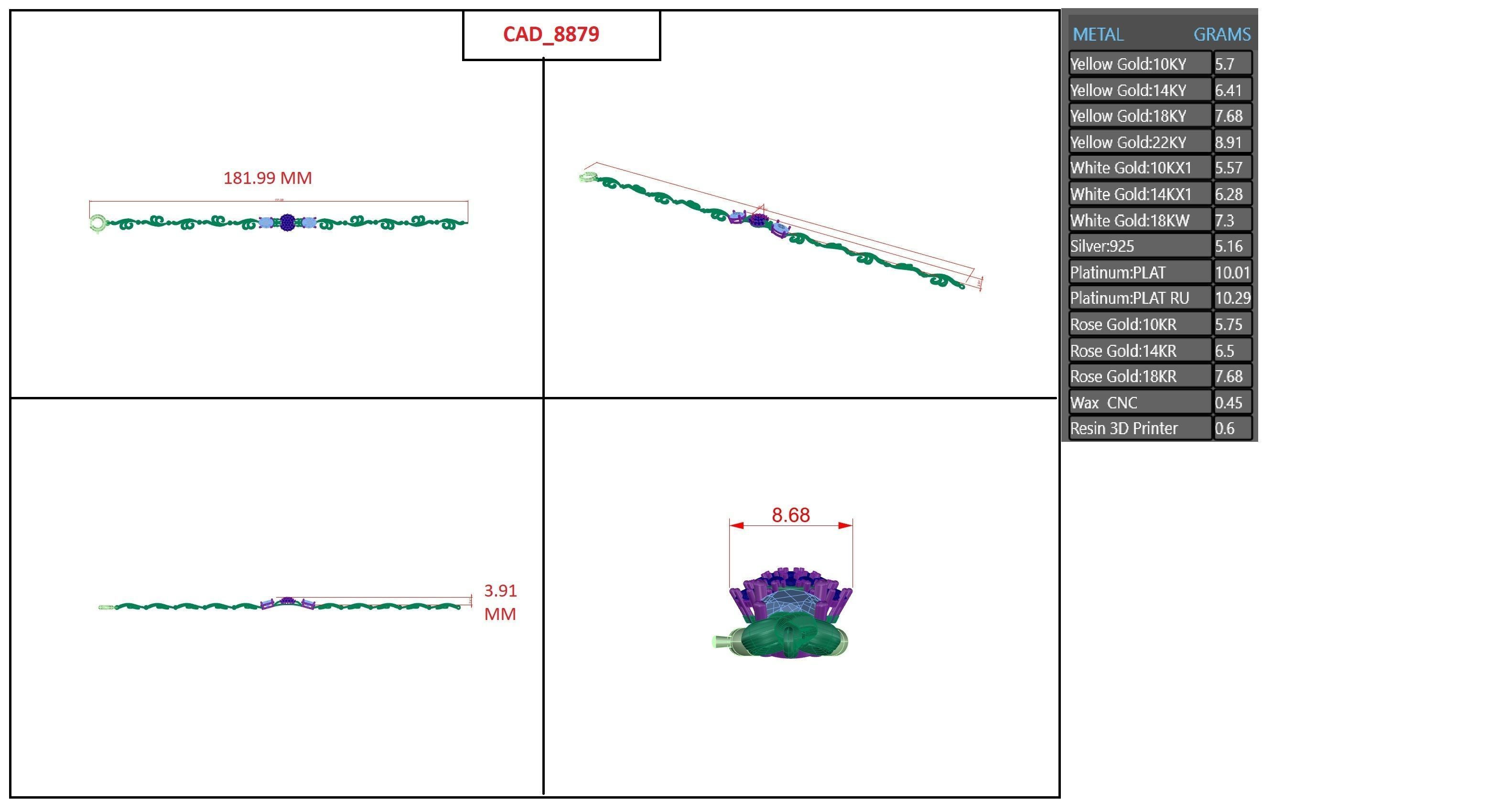 Diamond Bracelet 3D print model  3D print model_4