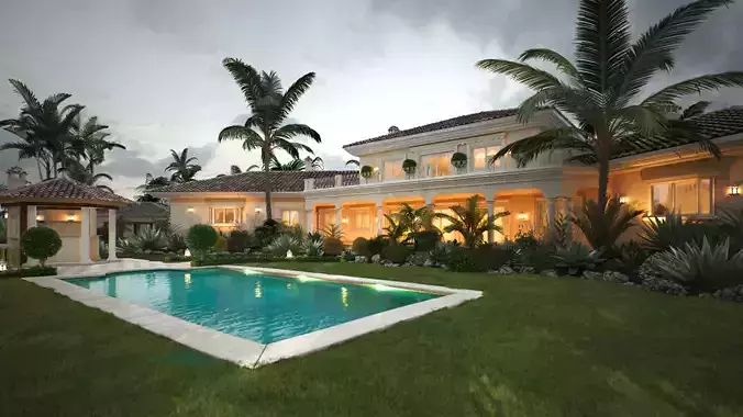 3D model of 2022 luxury fashion villa exterior 90