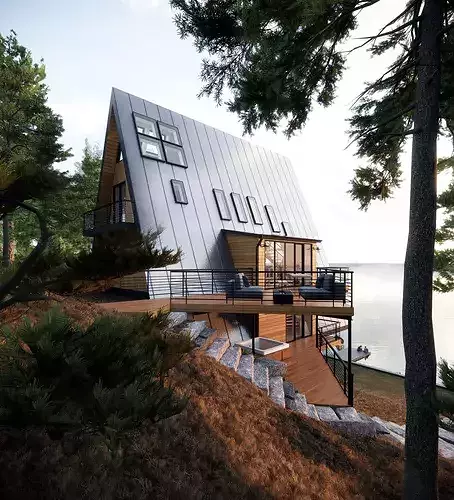 A-Frame Modern House 3D model 2