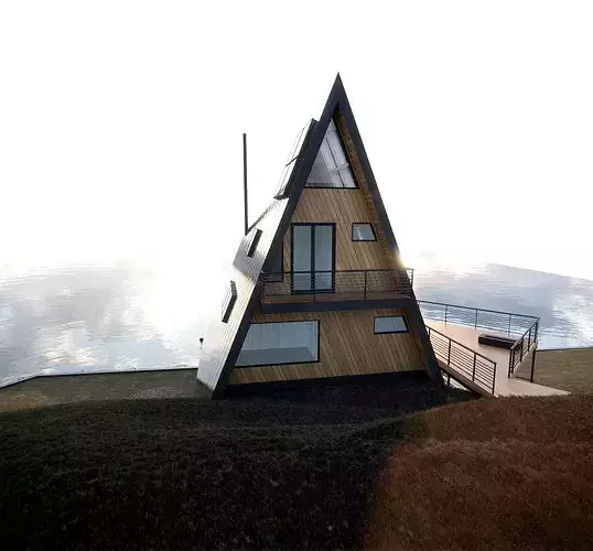 A-Frame Modern House 3D model 5