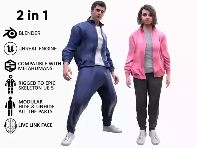 Mens and Womens Sport Suits - Modular - Rigged