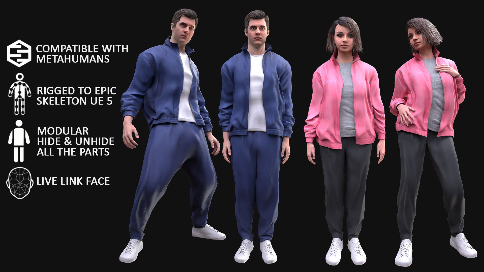 Mens and Womens Sport Suits - Modular - Rigged 3D Model Collection_5