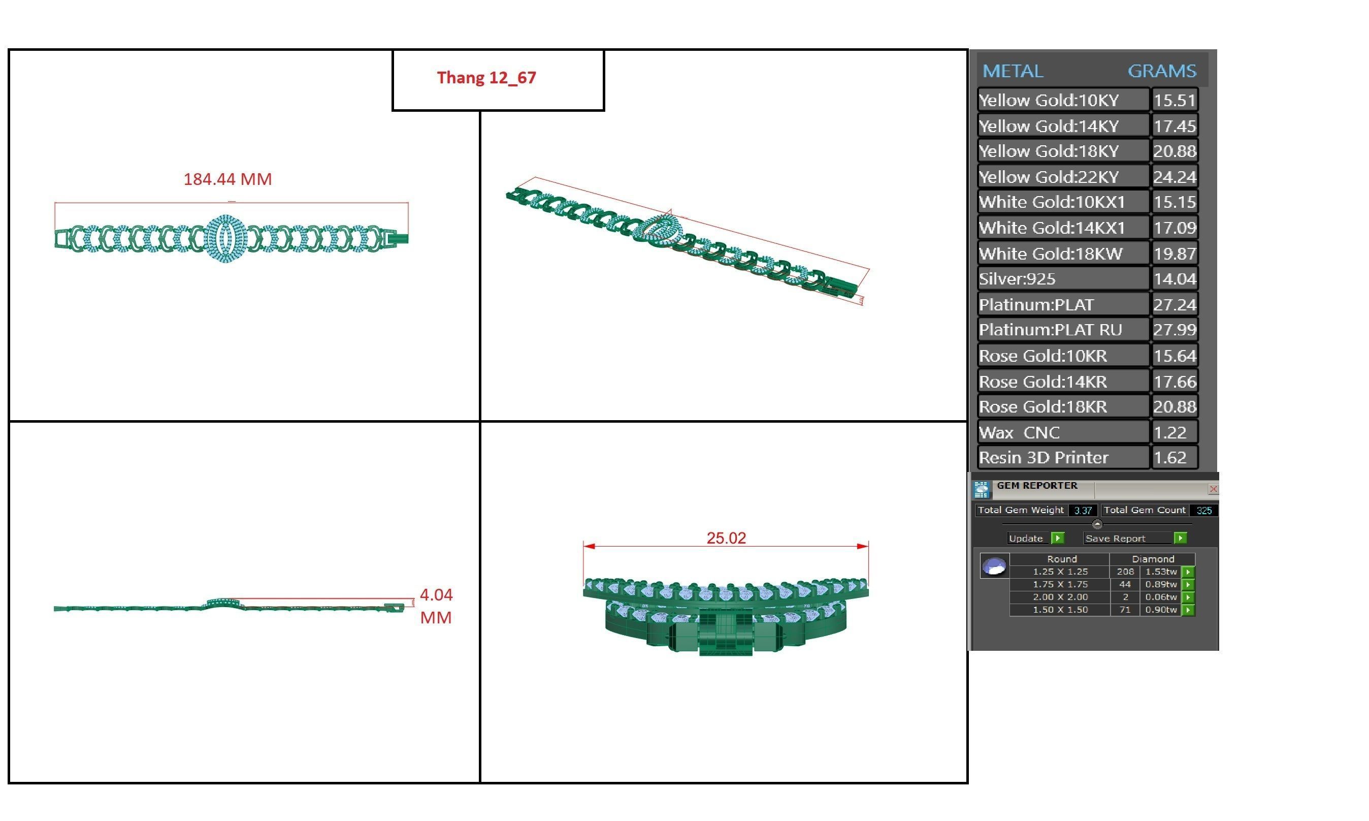 Diamond Bracelet 3D print model  3D print model_4