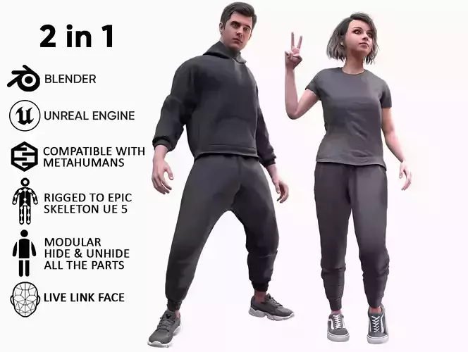 Mens and Womens Sport Suits  - Modular - Rigged 3D Model Collection