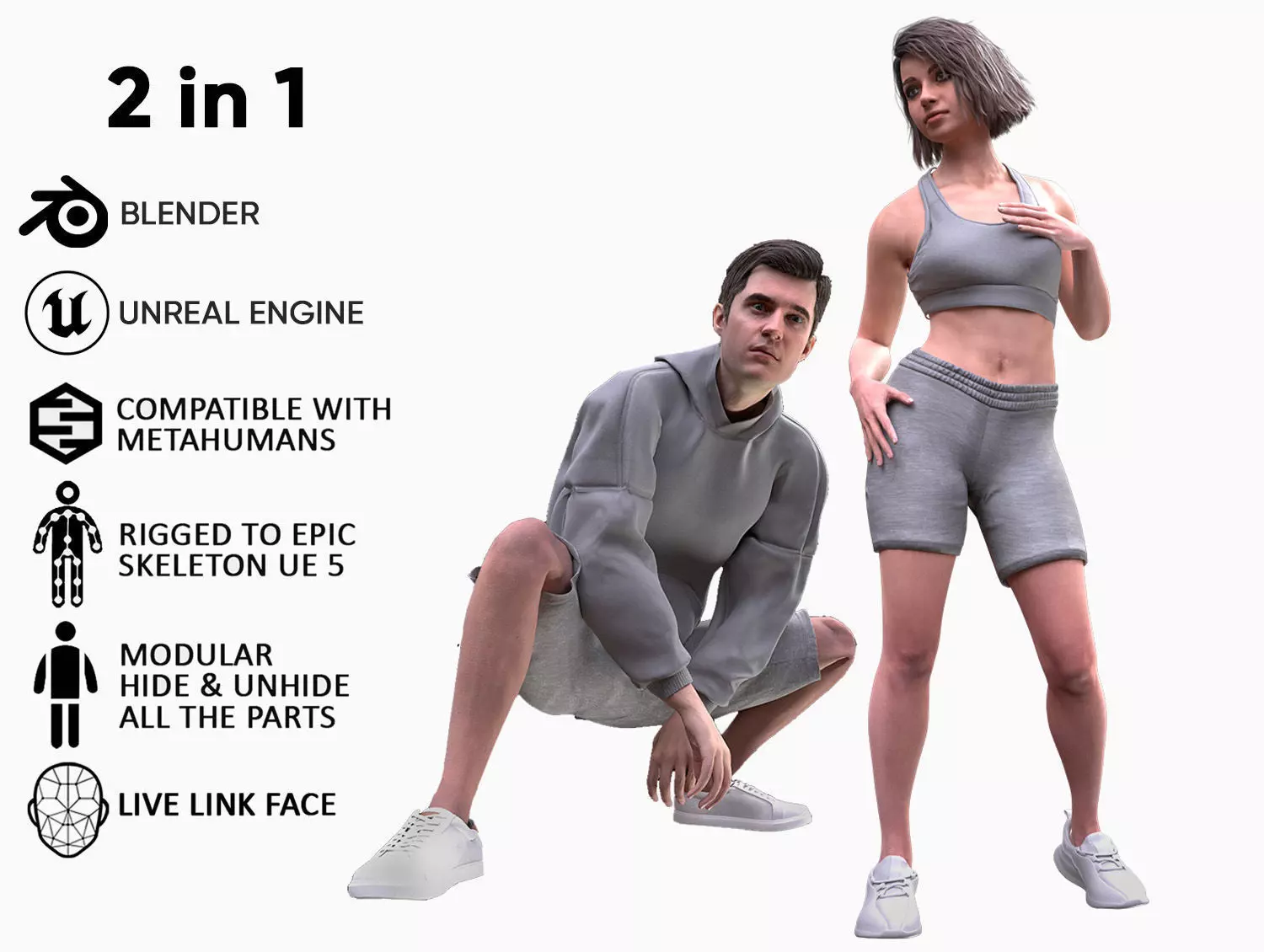 Mens and Womens Sport Suits  - Modular - Rigged 3D Model Collection_0