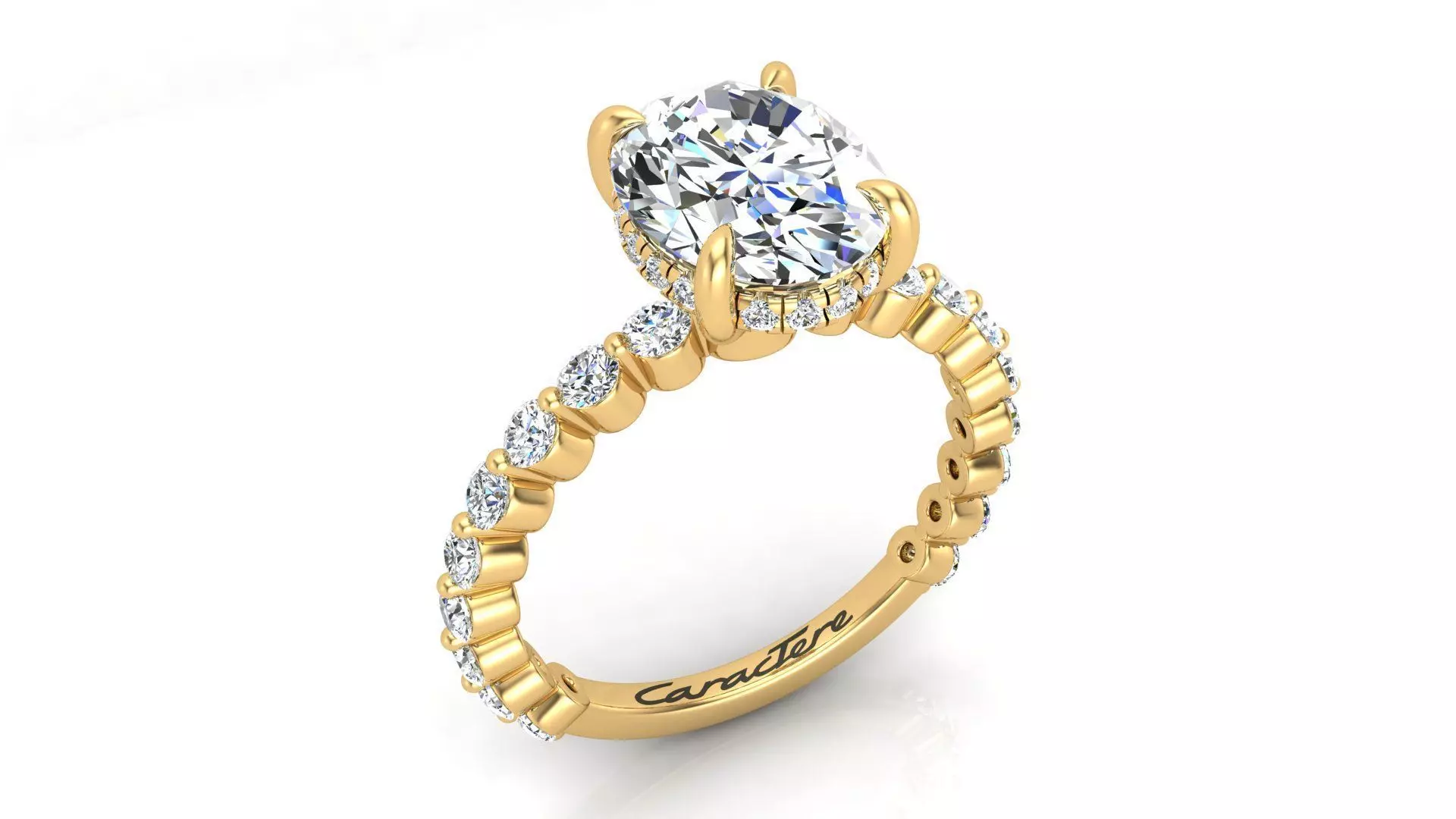Engagement Ring With Oval Stone 3D print model_0