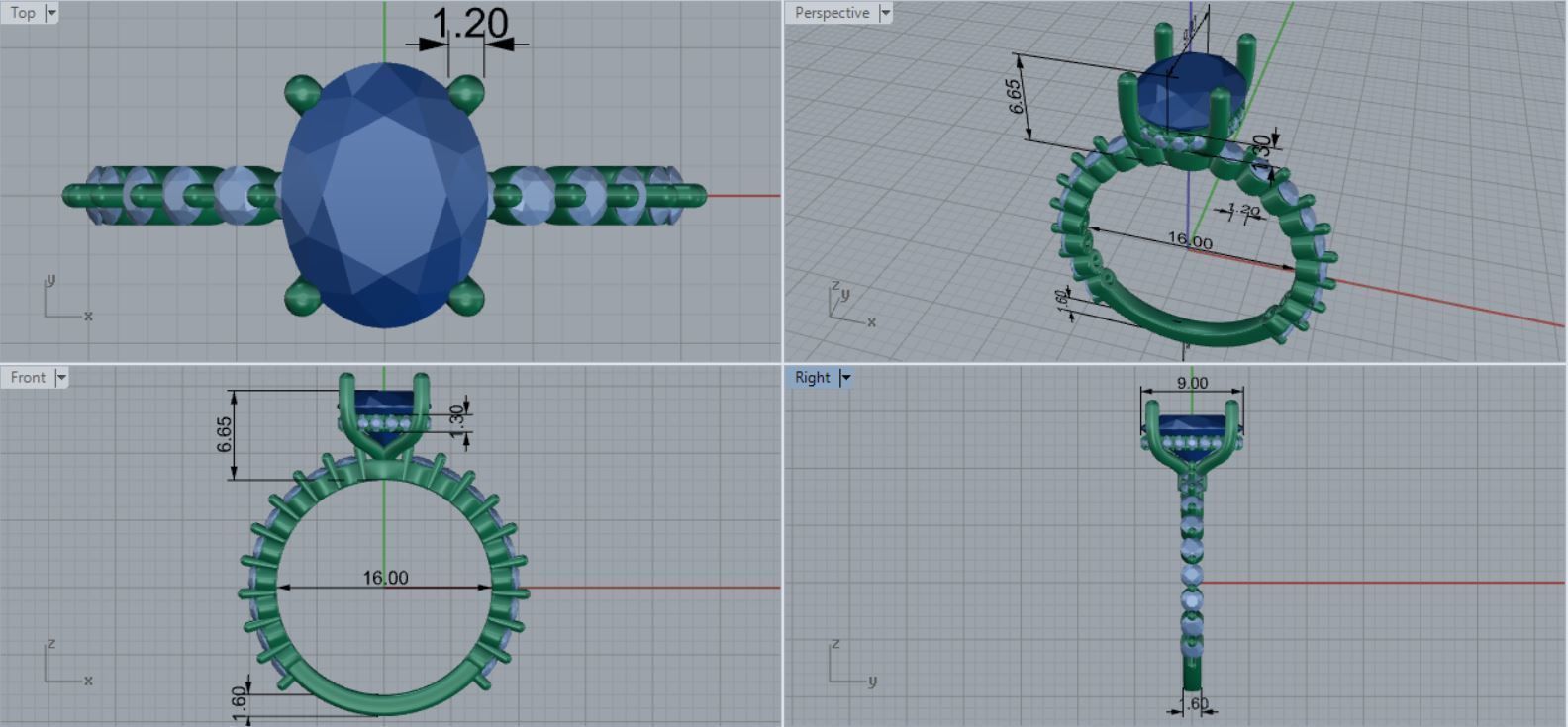 Engagement Ring With Oval Stone 3D print model_8
