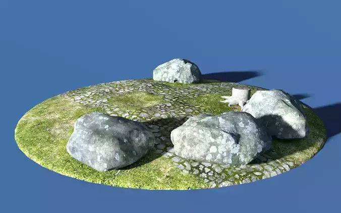 stone trunk and grass