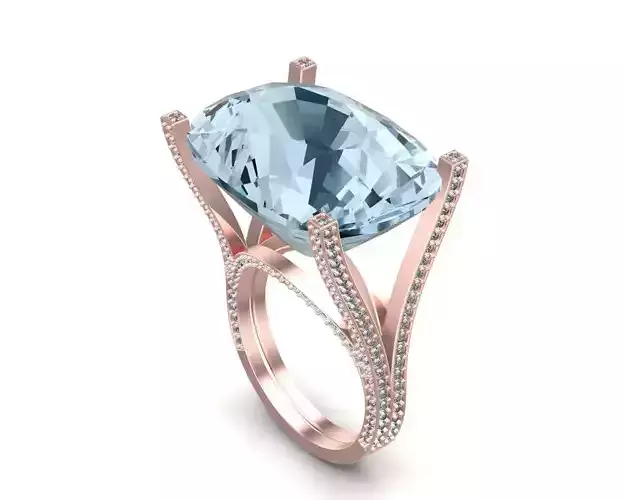 Big Cushion Aquamarine Ring 3D print model