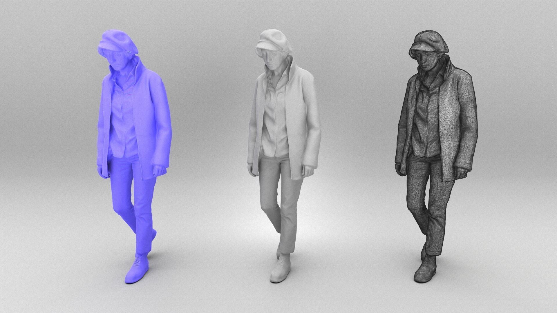 Elegant woman in red beret walking 404 Low-poly 3D model_4