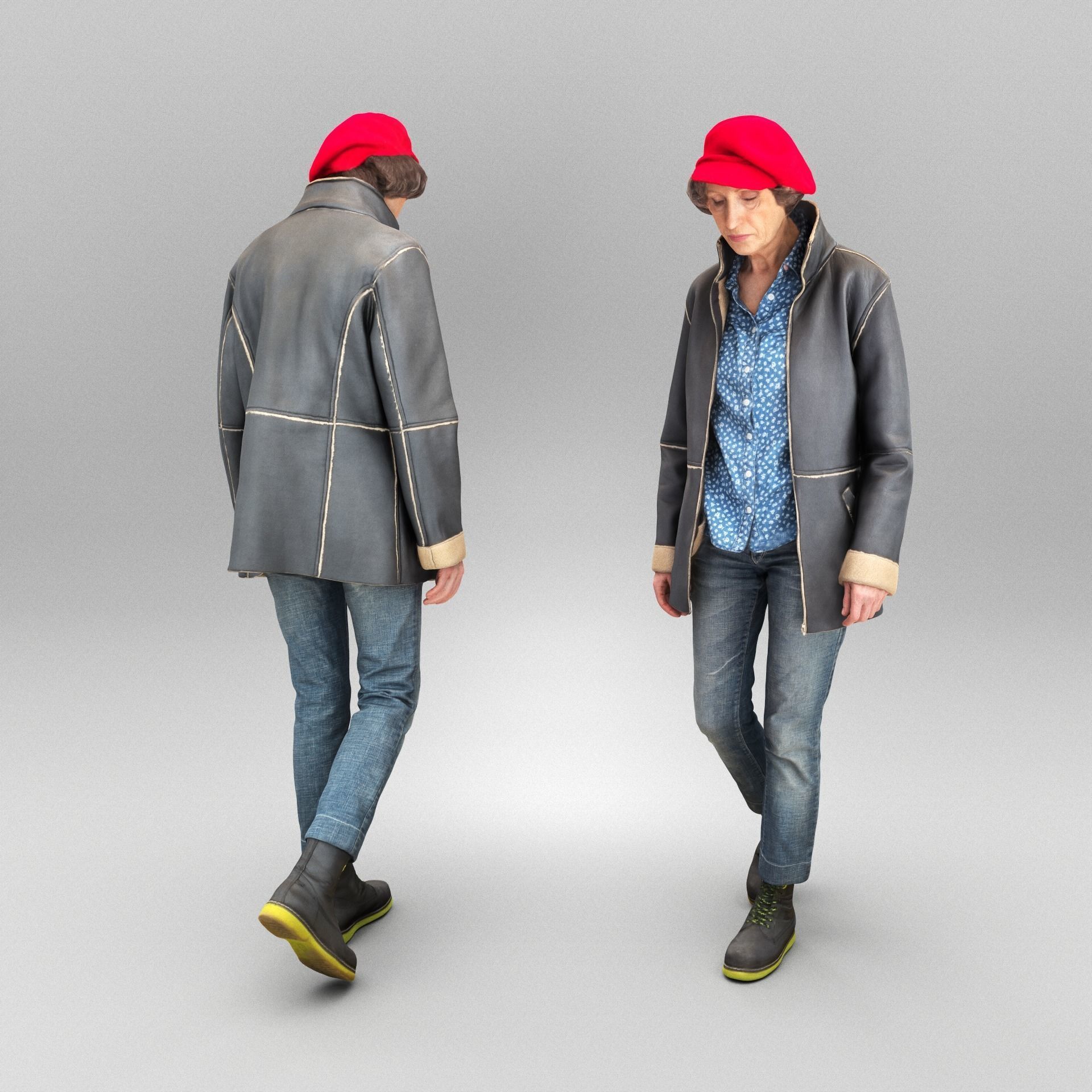 Elegant woman in red beret walking 404 Low-poly 3D model_2