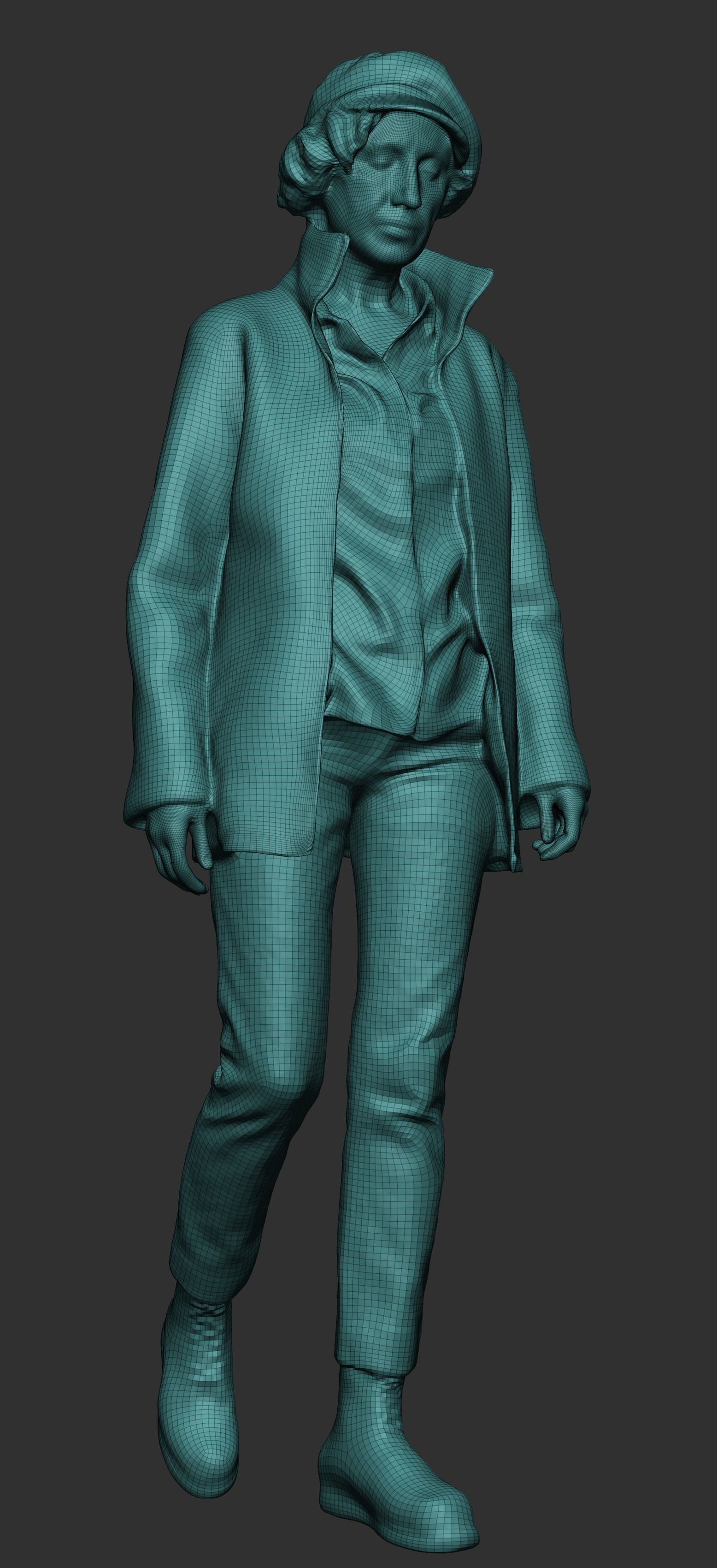 Elegant woman in red beret walking 404 Low-poly 3D model_5