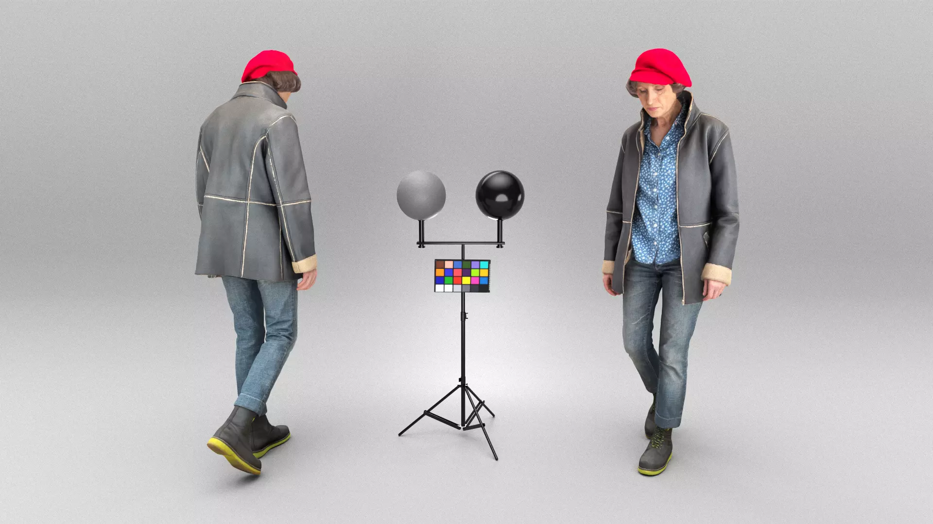 Elegant woman in red beret walking 404 Low-poly 3D model_0