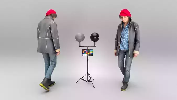 Elegant woman in red beret walking 404 Low-poly 3D model