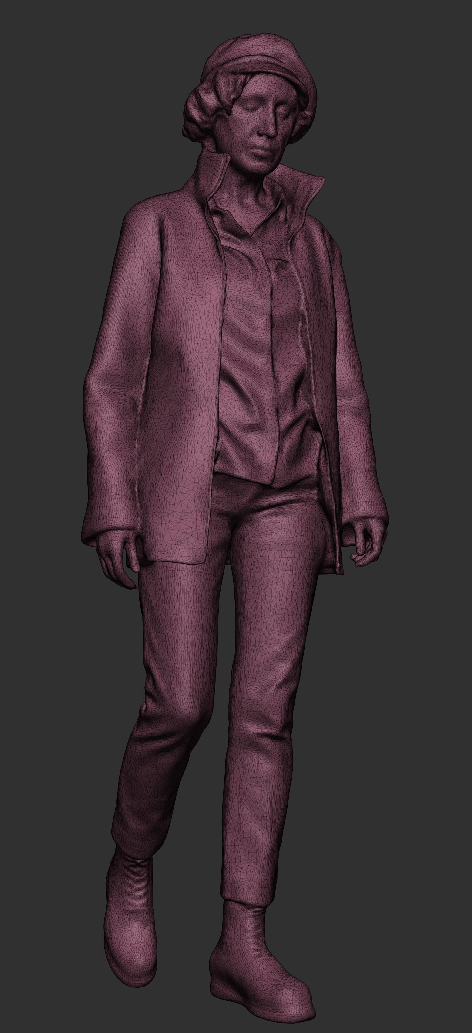 Elegant woman in red beret walking 404 Low-poly 3D model_7