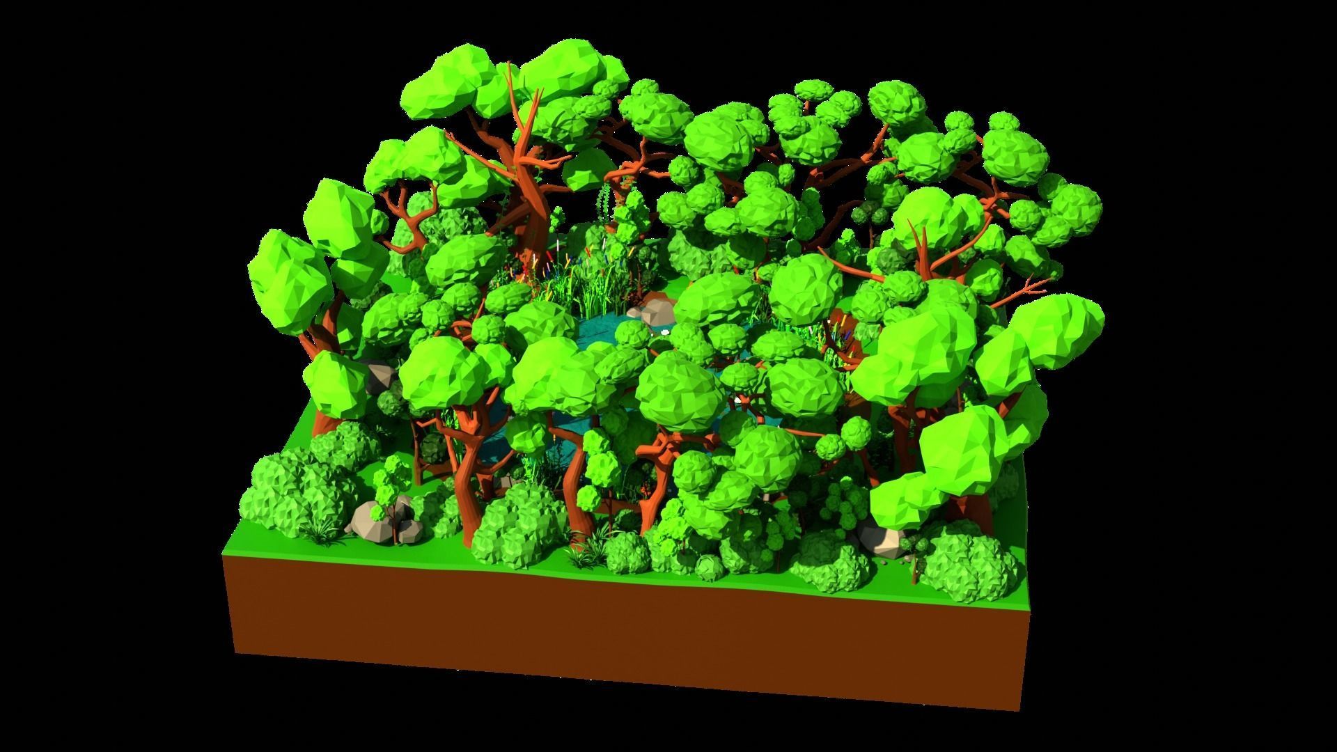 Simple Model Forest 3D model Forest Pond HT10 VR / AR / low-poly | CGTrader
