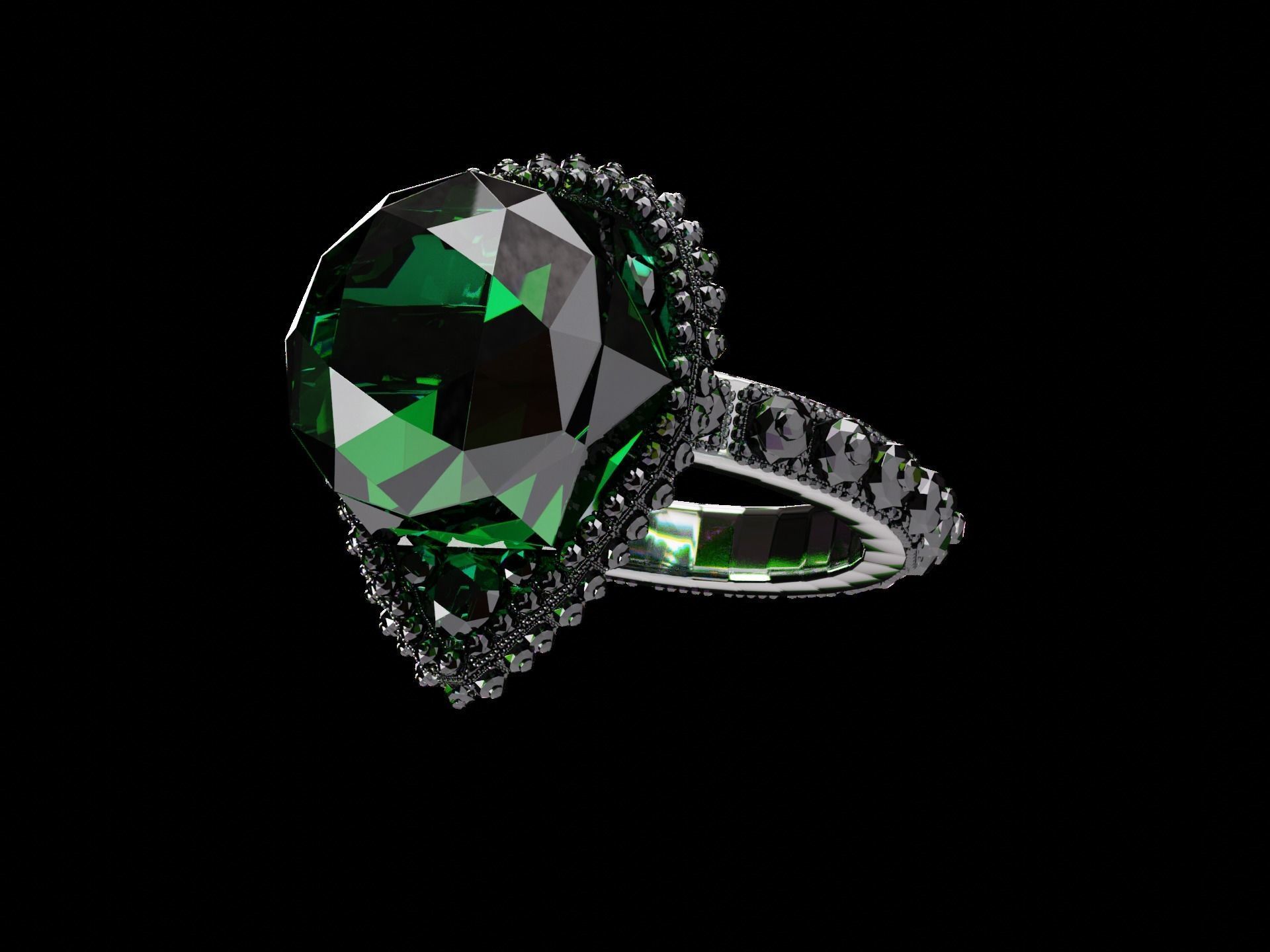 Silver Emerald Ring model 3D model_7