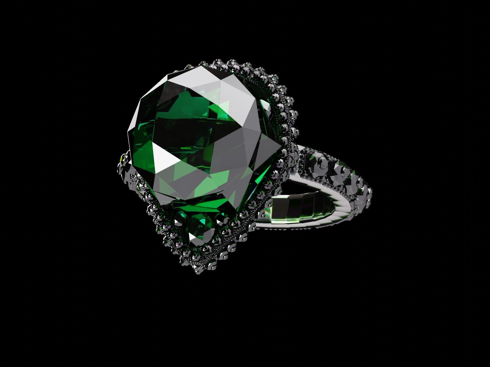 Silver Emerald Ring model 3D model_6