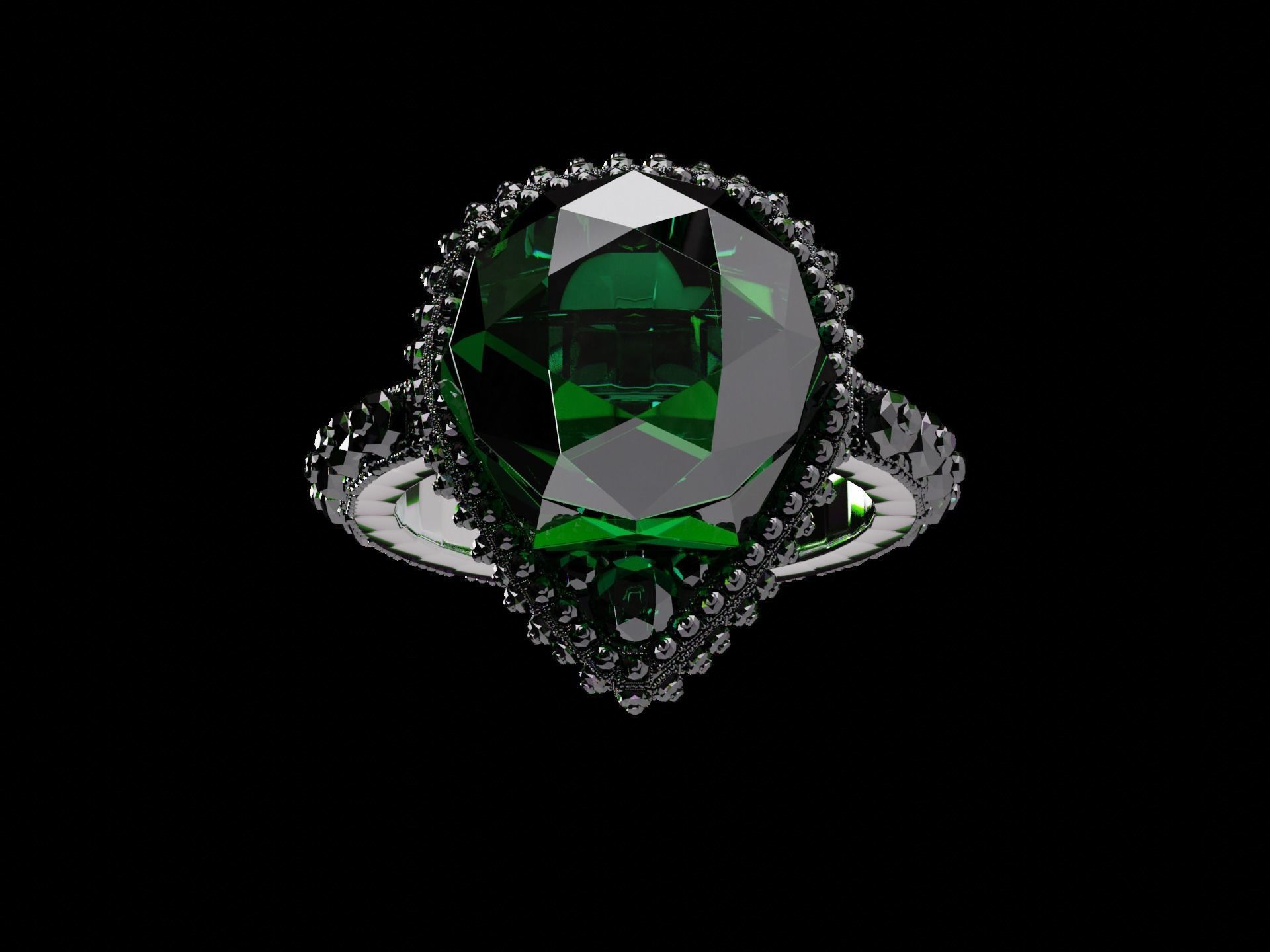 Silver Emerald Ring model 3D model_4