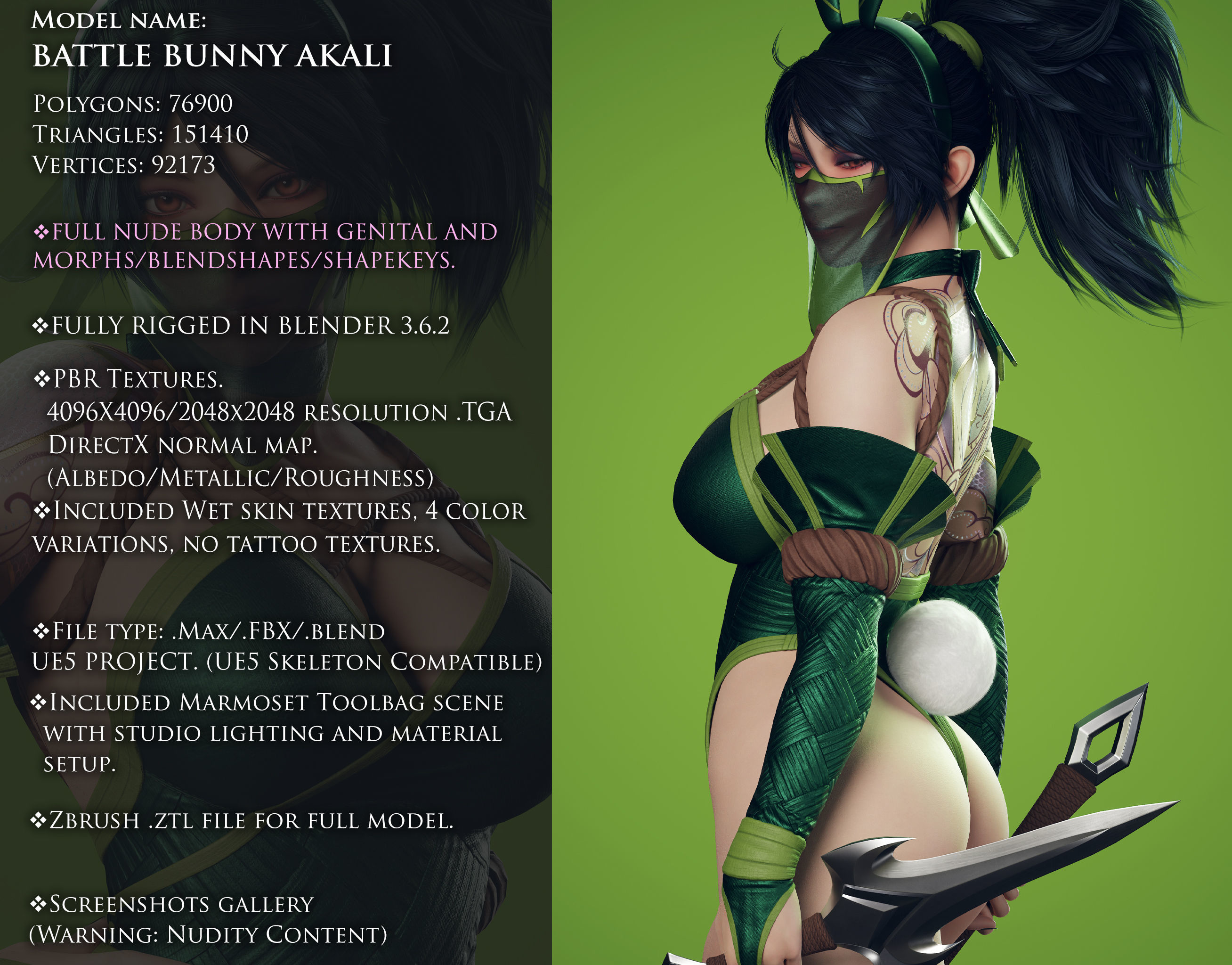 Bunny Akali - Game Ready Low-poly 3D model_3