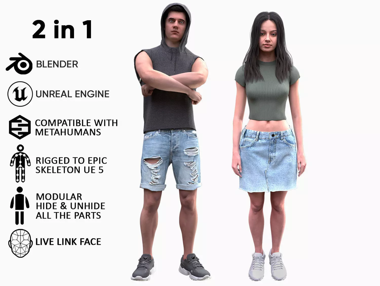 Mens and Womens Summer Outfits  - Modular - Rigged 3D Model Collection_0