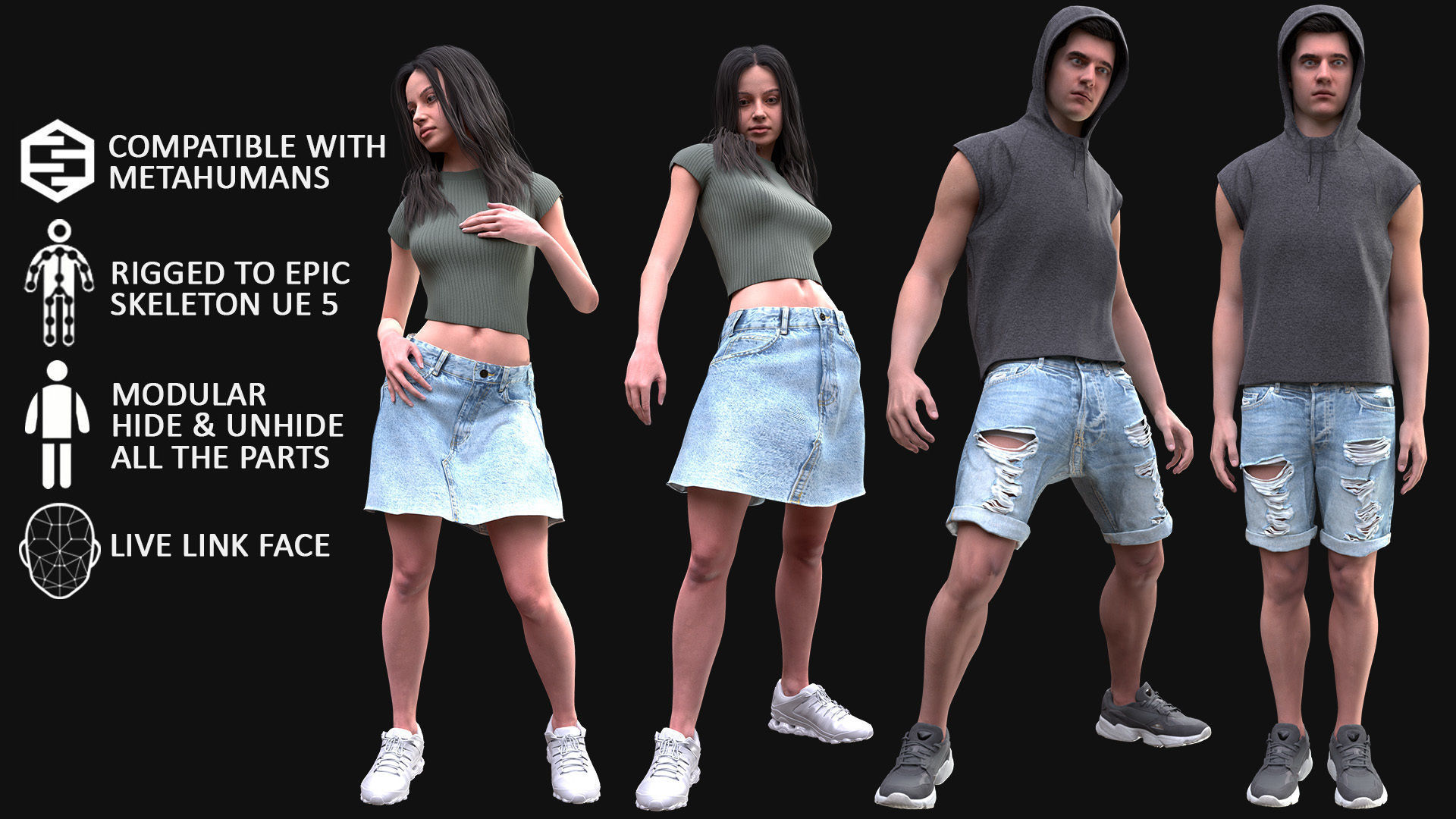 Mens and Womens Summer Outfits  - Modular - Rigged 3D Model Collection_5