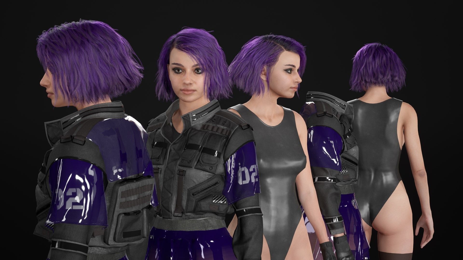 Mens and Womens Cyberpunk Outfits - Modular - Rigged 3D Model Collection_40