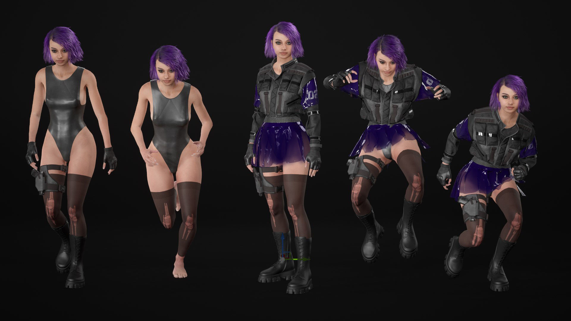 Mens and Womens Cyberpunk Outfits - Modular - Rigged 3D Model Collection_33